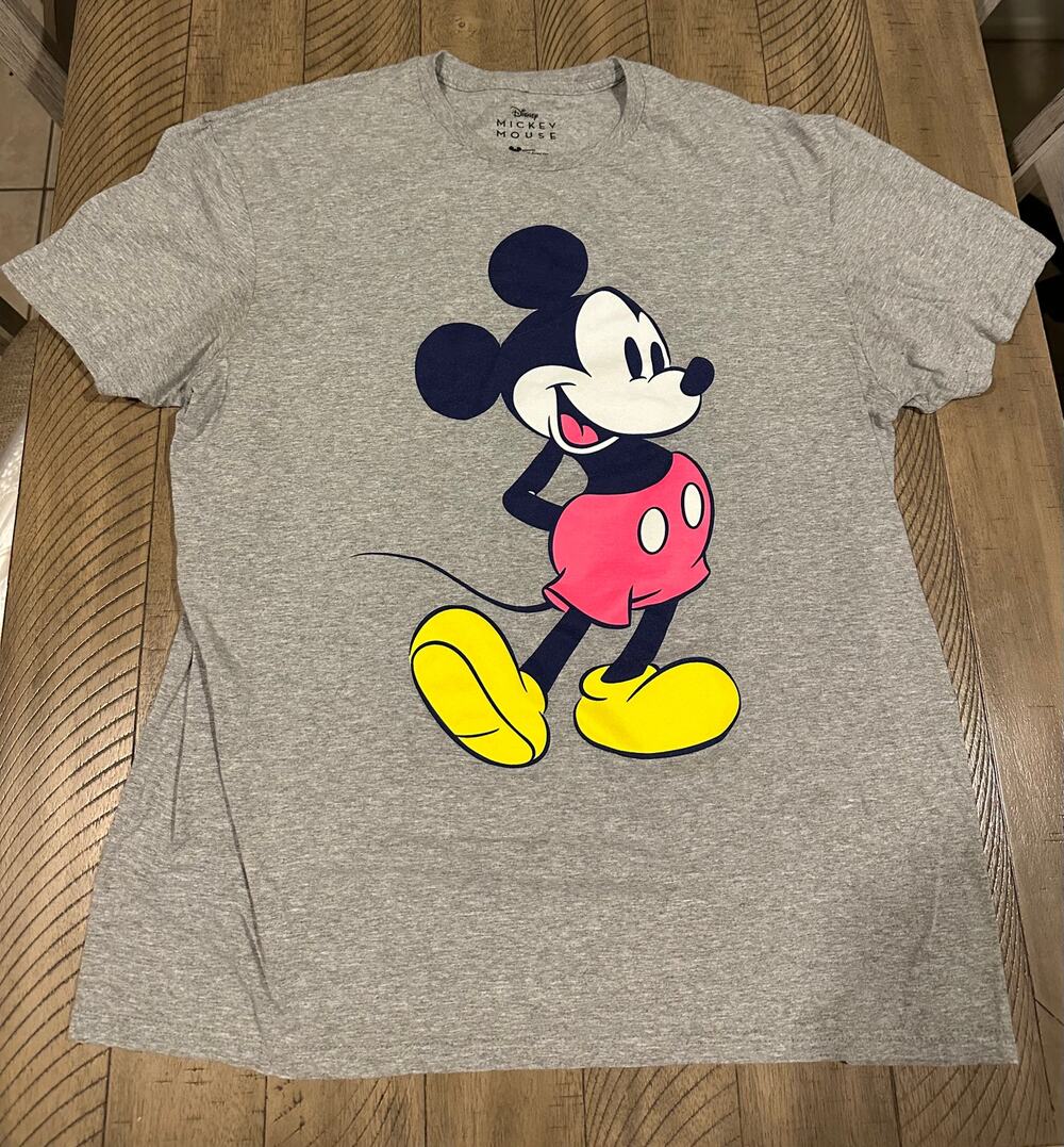 Disney Mickey Mouse T-Shirt Men's XL Gray Graphic Tee Short Sleeve Cotton Blend